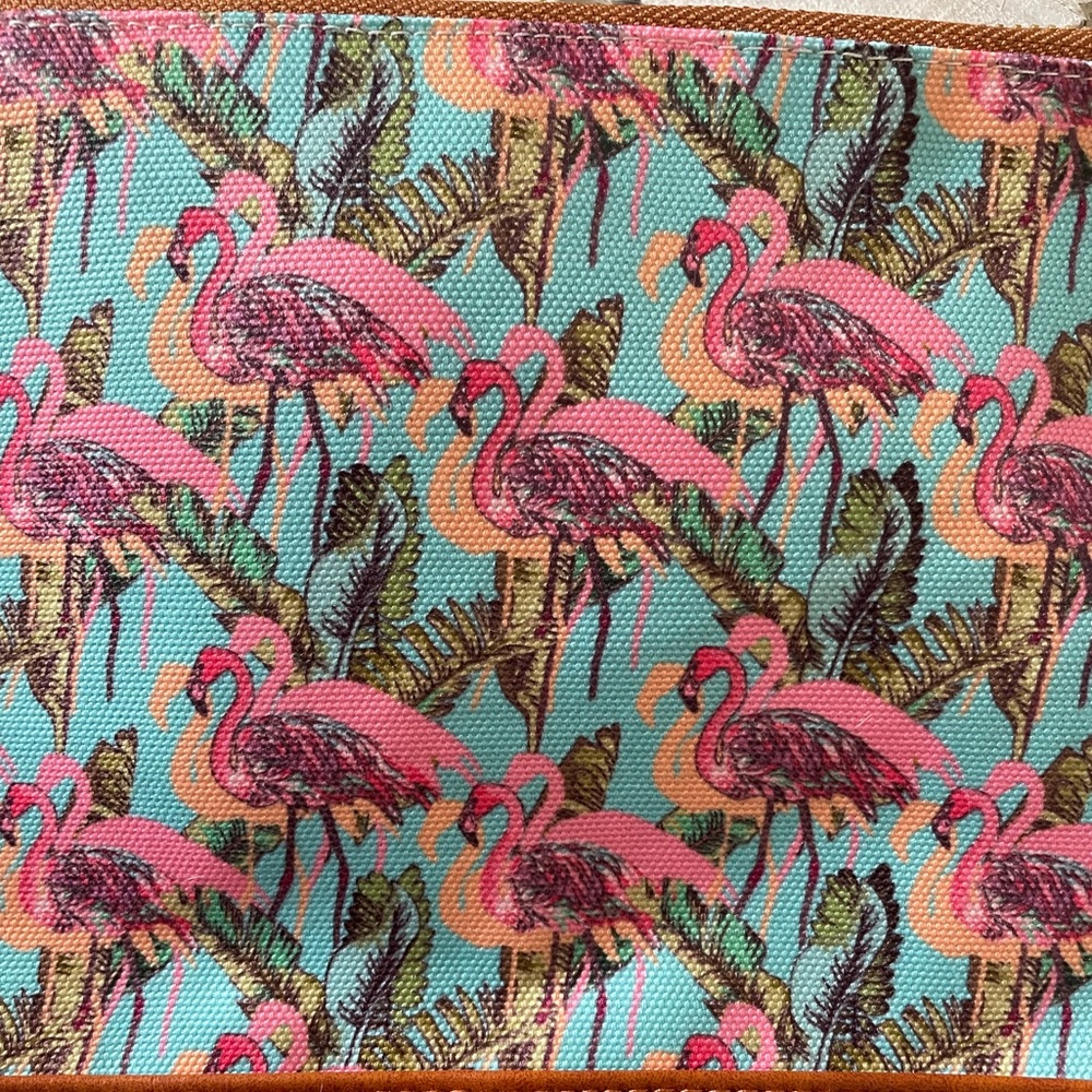 Canvas Flamingo Print And Pleather Clutch - Picture 3 of 7
